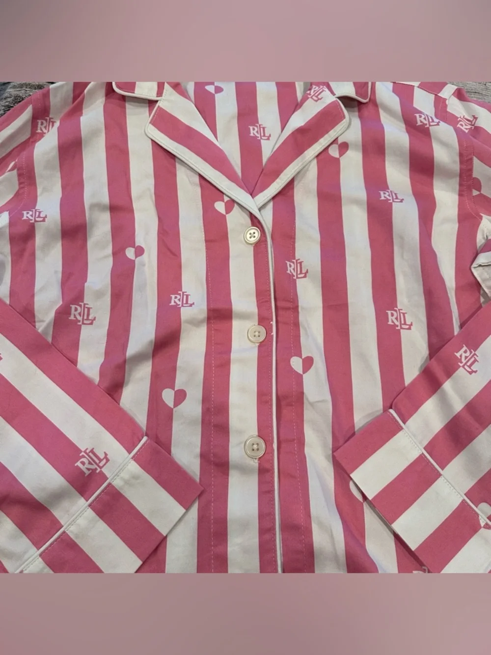 NWT Ralph Lauren Pink & White Striped 2 Piece Cotton Blend Pajama Set Size Med - Picture 5 of 12